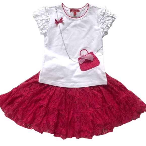 OneKid Pink Lace Skirt & Top Outfit 4T - Picture 5 of 6